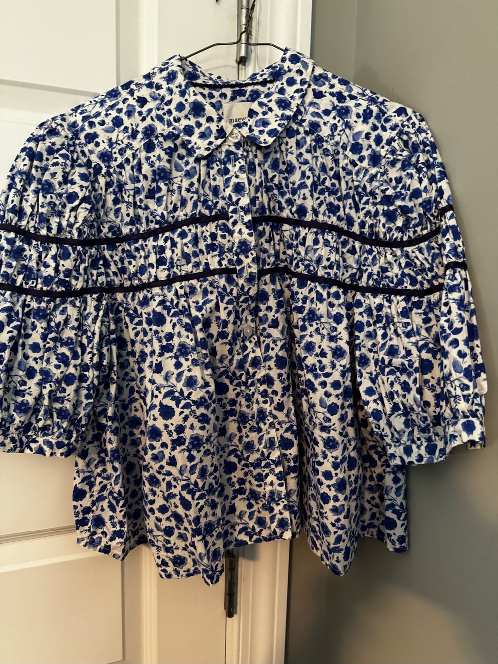 Blue Floral Button-Front Women's Top by Maeve